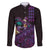 Hawaiian Abstract Sea Turtle Family Matching Off The Shoulder Long Sleeve Dress and Hawaiian Shirt Polynesian Tapa Art and Kakau Tattoo Purple WaterColor - Polynesian Pride