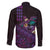 Hawaiian Abstract Sea Turtle Family Matching Off The Shoulder Long Sleeve Dress and Hawaiian Shirt Polynesian Tapa Art and Kakau Tattoo Purple WaterColor - Polynesian Pride