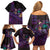 Hawaiian Abstract Sea Turtle Family Matching Off Shoulder Short Dress and Hawaiian Shirt Polynesian Tapa Art and Kakau Tattoo Purple WaterColor - Polynesian Pride