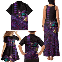 Hawaiian Abstract Sea Turtle Family Matching Tank Maxi Dress and Hawaiian Shirt Polynesian Tapa Art and Kakau Tattoo Purple WaterColor - Polynesian Pride