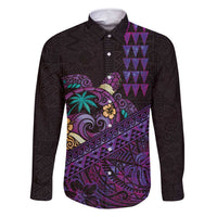 Hawaiian Abstract Sea Turtle Family Matching Tank Maxi Dress and Hawaiian Shirt Polynesian Tapa Art and Kakau Tattoo Purple WaterColor - Polynesian Pride