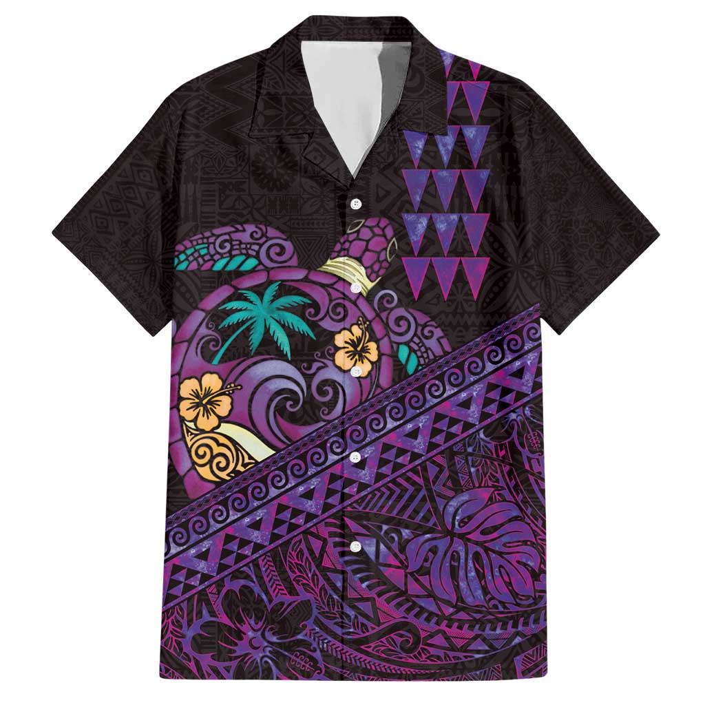 Hawaiian Abstract Sea Turtle Hawaiian Shirt Polynesian Tapa Art and Kakau Tattoo Purple WaterColor - Polynesian Pride