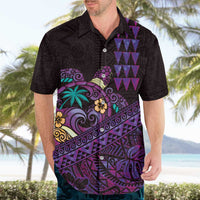 Hawaiian Abstract Sea Turtle Hawaiian Shirt Polynesian Tapa Art and Kakau Tattoo Purple WaterColor - Polynesian Pride