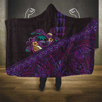 Hawaiian Abstract Sea Turtle Hooded Blanket Polynesian Tapa Art and Kakau Tattoo Purple WaterColor - Polynesian Pride