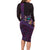 Hawaiian Abstract Sea Turtle Long Sleeve Bodycon Dress Polynesian Tapa Art and Kakau Tattoo Purple WaterColor - Polynesian Pride