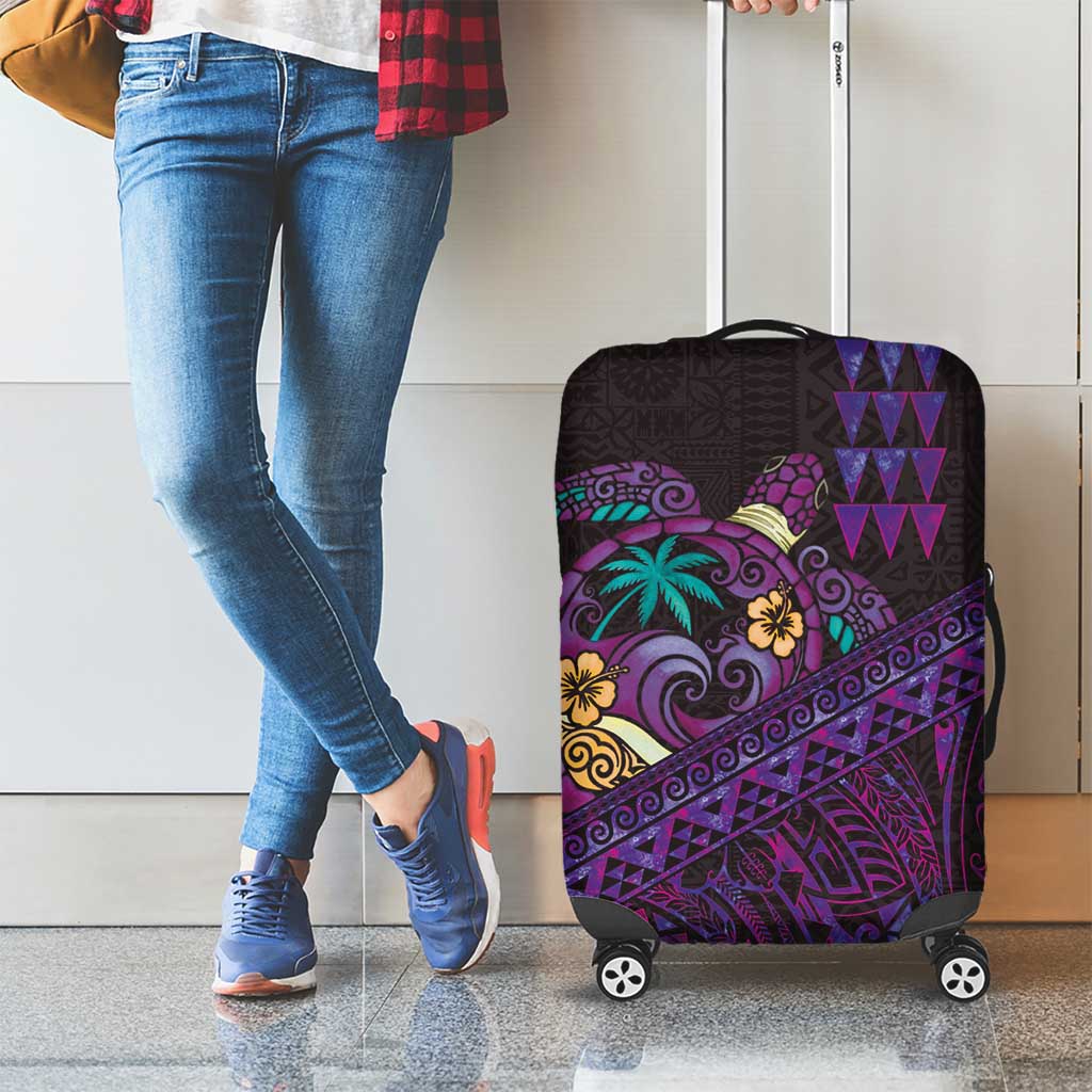 Hawaiian Abstract Sea Turtle Luggage Cover Polynesian Tapa Art and Kakau Tattoo Purple WaterColor - Polynesian Pride