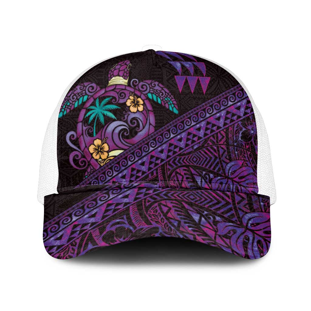 Hawaiian Abstract Sea Turtle Mesh Trucker Cap Polynesian Tapa Art and Kakau Tattoo Purple WaterColor - Polynesian Pride