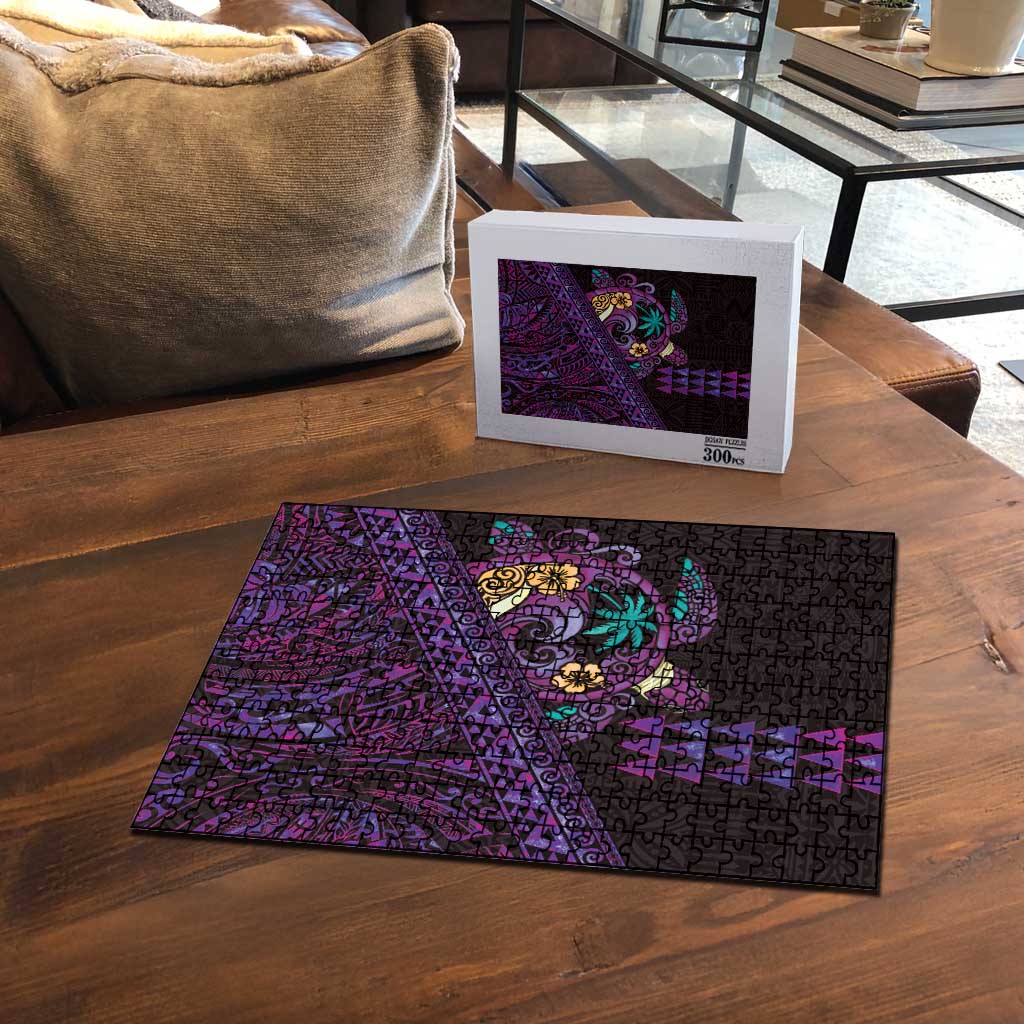 Hawaiian Abstract Sea Turtle Puzzle Polynesian Tapa Art and Kakau Tattoo Purple WaterColor - Polynesian Pride
