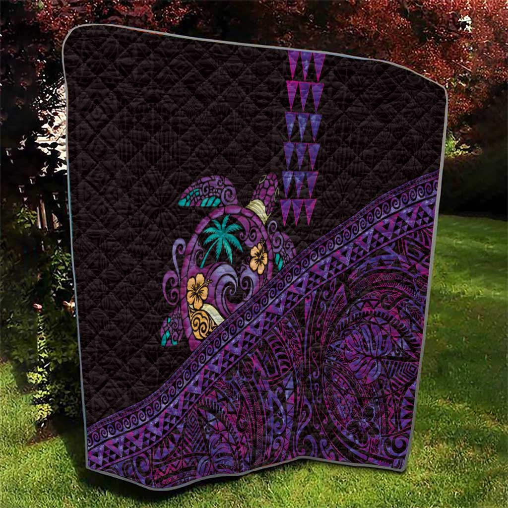 Hawaiian Abstract Sea Turtle Quilt Polynesian Tapa Art and Kakau Tattoo Purple WaterColor - Polynesian Pride