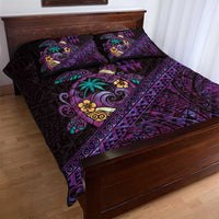 Hawaiian Abstract Sea Turtle Quilt Bed Set Polynesian Tapa Art and Kakau Tattoo Purple WaterColor - Polynesian Pride