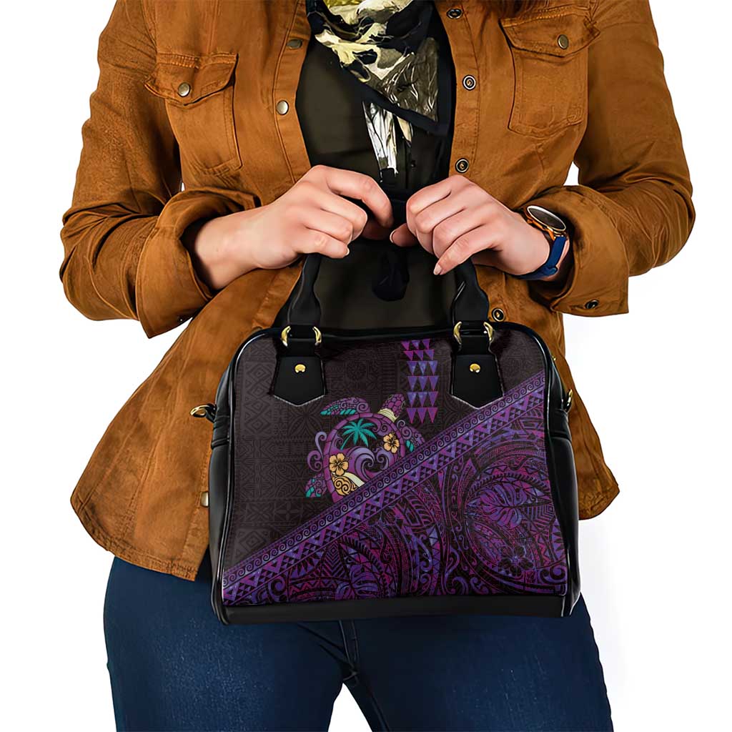 Hawaiian Abstract Sea Turtle Shoulder Handbag Polynesian Tapa Art and Kakau Tattoo Purple WaterColor - Polynesian Pride