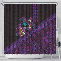 Hawaiian Abstract Sea Turtle Shower Curtain Polynesian Tapa Art and Kakau Tattoo Purple WaterColor - Polynesian Pride