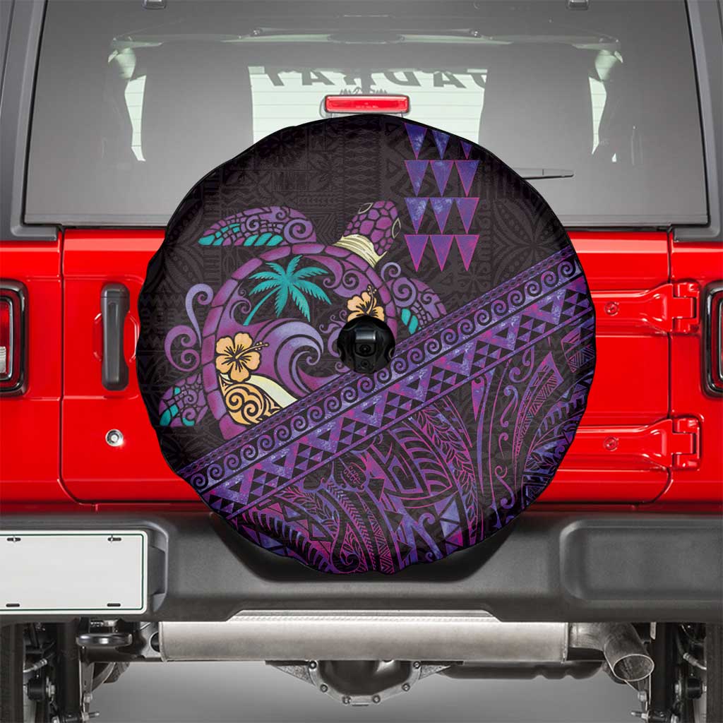 Hawaiian Abstract Sea Turtle Spare Tire Cover Polynesian Tapa Art and Kakau Tattoo Purple WaterColor - Polynesian Pride