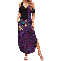 Hawaiian Abstract Sea Turtle Summer Maxi Dress Polynesian Tapa Art and Kakau Tattoo Purple WaterColor - Polynesian Pride