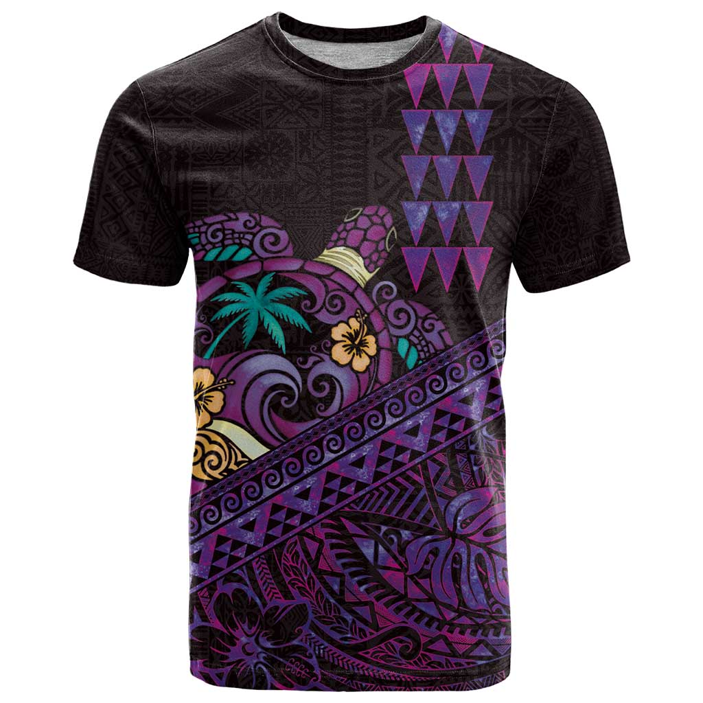 Hawaiian Abstract Sea Turtle T Shirt Polynesian Tapa Art and Kakau Tattoo Purple WaterColor - Polynesian Pride