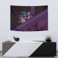 Hawaiian Abstract Sea Turtle Tapestry Polynesian Tapa Art and Kakau Tattoo Purple WaterColor - Polynesian Pride