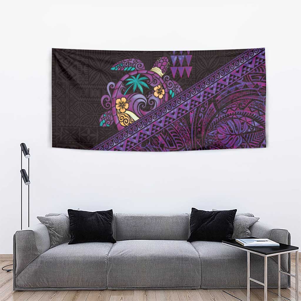 Hawaiian Abstract Sea Turtle Tapestry Polynesian Tapa Art and Kakau Tattoo Purple WaterColor - Polynesian Pride