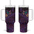 Hawaiian Abstract Sea Turtle Tumbler With Handle Polynesian Tapa Art and Kakau Tattoo Purple WaterColor - Polynesian Pride