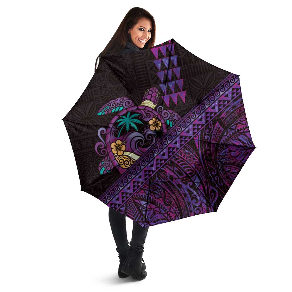 Hawaiian Abstract Sea Turtle Umbrella Polynesian Tapa Art and Kakau Tattoo Purple WaterColor - Polynesian Pride