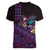 Hawaiian Abstract Sea Turtle Women V-Neck T-Shirt Polynesian Tapa Art and Kakau Tattoo Purple WaterColor - Polynesian Pride