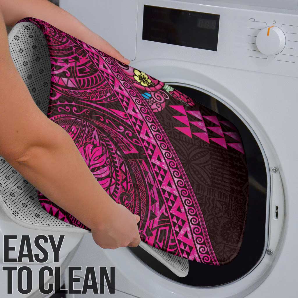 Hawaiian Abstract Sea Turtle Bathroom Set Polynesian Tapa Art and Kakau Tattoo Pink WaterColor - Polynesian Pride