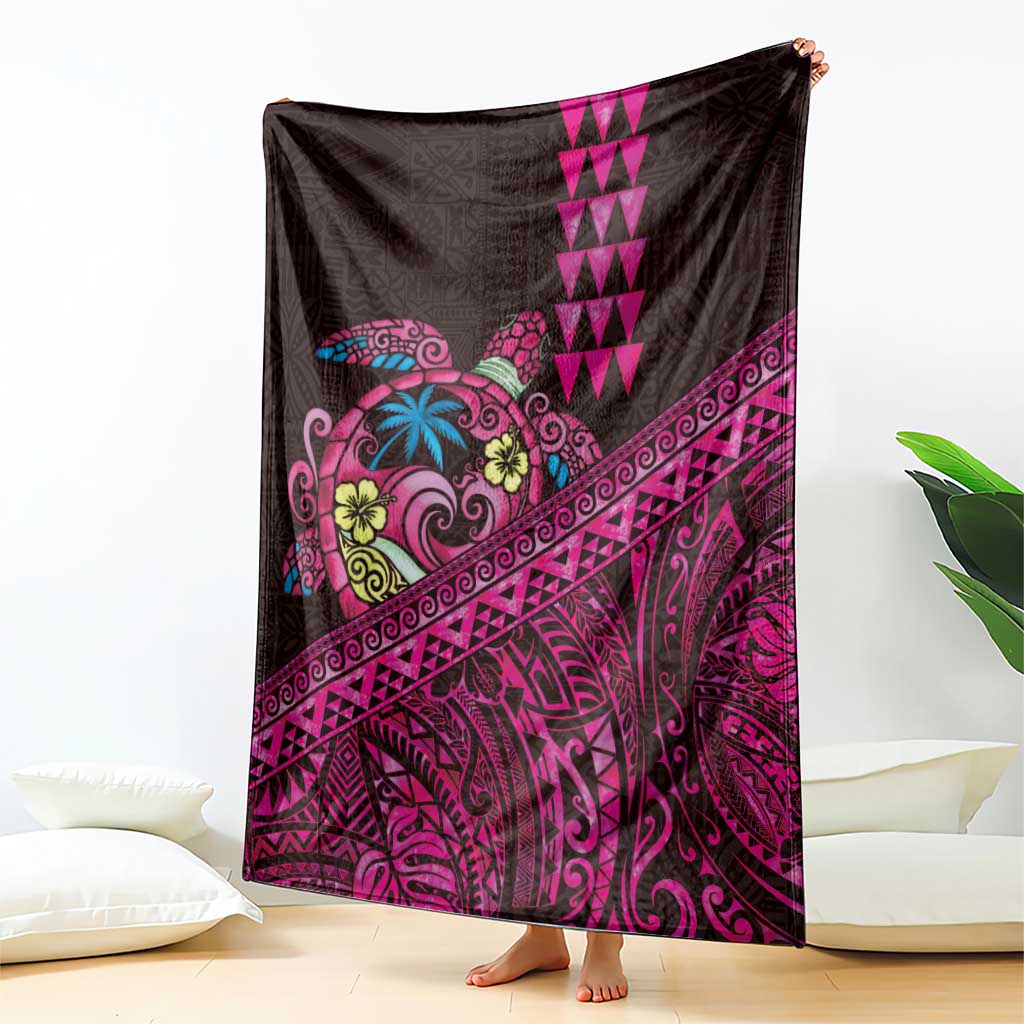 Hawaiian Abstract Sea Turtle Blanket Polynesian Tapa Art and Kakau Tattoo Pink WaterColor - Polynesian Pride