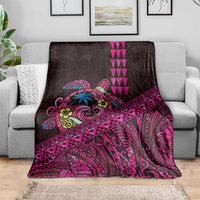 Hawaiian Abstract Sea Turtle Blanket Polynesian Tapa Art and Kakau Tattoo Pink WaterColor - Polynesian Pride
