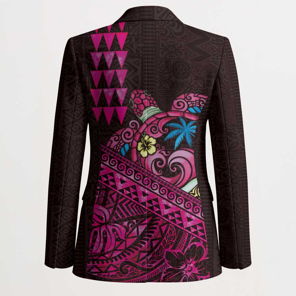 Hawaiian Abstract Sea Turtle Blazer Polynesian Tapa Art and Kakau Tattoo Pink WaterColor - Polynesian Pride