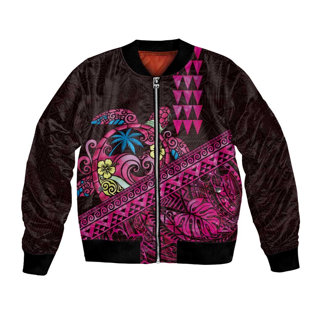 Hawaiian Abstract Sea Turtle Bomber Jacket Polynesian Tapa Art and Kakau Tattoo Pink WaterColor - Polynesian Pride