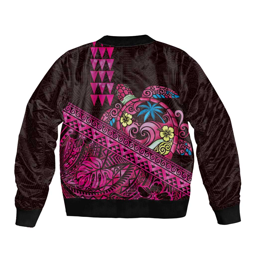 Hawaiian Abstract Sea Turtle Bomber Jacket Polynesian Tapa Art and Kakau Tattoo Pink WaterColor - Polynesian Pride