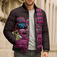 Hawaiian Abstract Sea Turtle Bomber Puffer Jacket Polynesian Tapa Art and Kakau Tattoo Pink WaterColor - Polynesian Pride