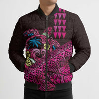 Hawaiian Abstract Sea Turtle Bomber Puffer Jacket Polynesian Tapa Art and Kakau Tattoo Pink WaterColor - Polynesian Pride