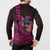 Hawaiian Abstract Sea Turtle Button Sweatshirt Polynesian Tapa Art and Kakau Tattoo Pink WaterColor - Polynesian Pride