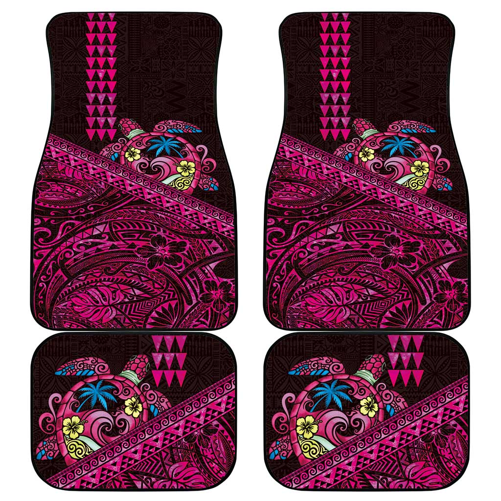 Hawaiian Abstract Sea Turtle Car Mats Polynesian Tapa Art and Kakau Tattoo Pink WaterColor - Polynesian Pride
