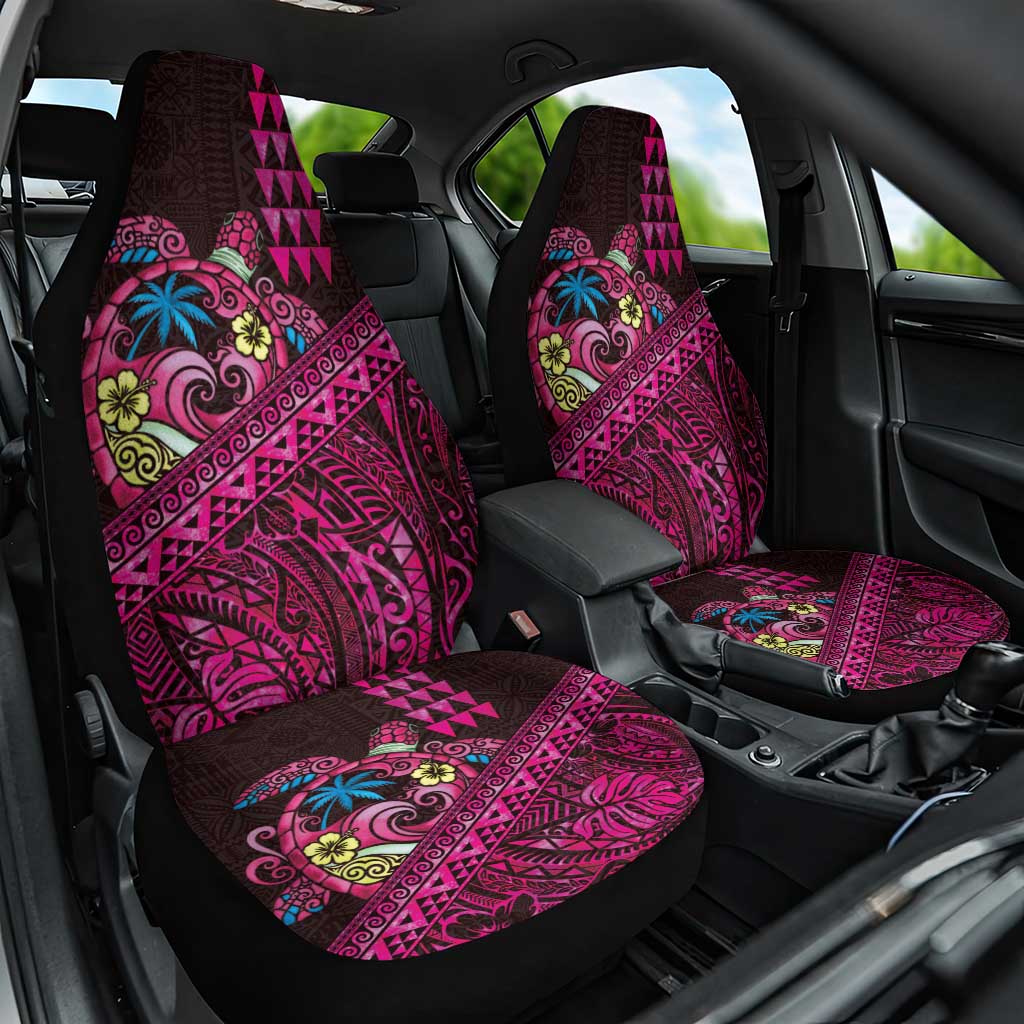 Hawaiian Abstract Sea Turtle Car Seat Cover Polynesian Tapa Art and Kakau Tattoo Pink WaterColor - Polynesian Pride