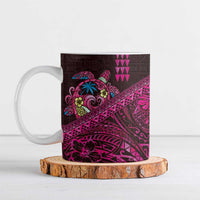 Hawaiian Abstract Sea Turtle Ceramic Mug Polynesian Tapa Art and Kakau Tattoo Pink WaterColor - Polynesian Pride