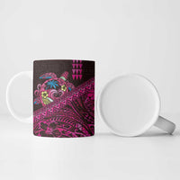Hawaiian Abstract Sea Turtle Ceramic Mug Polynesian Tapa Art and Kakau Tattoo Pink WaterColor - Polynesian Pride