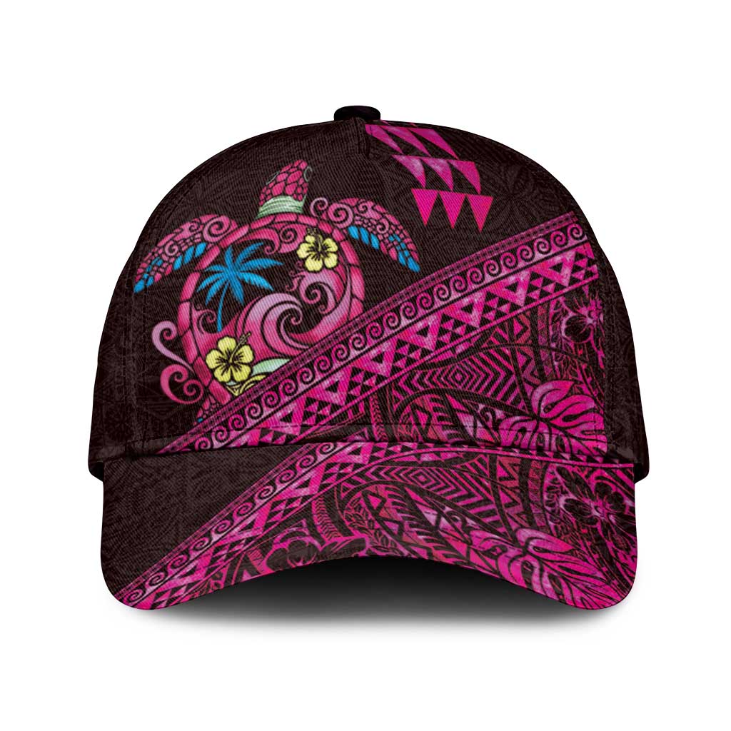 Hawaiian Abstract Sea Turtle Classic Cap Polynesian Tapa Art and Kakau Tattoo Pink WaterColor - Polynesian Pride