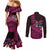 Hawaiian Abstract Sea Turtle Couples Matching Mermaid Dress and Long Sleeve Button Shirt Polynesian Tapa Art and Kakau Tattoo Pink WaterColor - Polynesian Pride