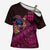 Hawaiian Abstract Sea Turtle Cross Shoulder Shirt Polynesian Tapa Art and Kakau Tattoo Pink WaterColor - Polynesian Pride