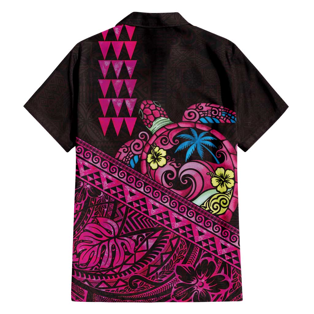 Hawaiian Abstract Sea Turtle Family Matching Puletasi and Hawaiian Shirt Polynesian Tapa Art and Kakau Tattoo Pink WaterColor - Polynesian Pride