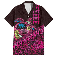 Hawaiian Abstract Sea Turtle Family Matching Tank Maxi Dress and Hawaiian Shirt Polynesian Tapa Art and Kakau Tattoo Pink WaterColor - Polynesian Pride