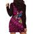 Hawaiian Abstract Sea Turtle Hoodie Dress Polynesian Tapa Art and Kakau Tattoo Pink WaterColor - Polynesian Pride