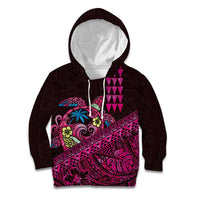 Hawaiian Abstract Sea Turtle Kid Hoodie Polynesian Tapa Art and Kakau Tattoo Pink WaterColor - Polynesian Pride