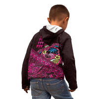 Hawaiian Abstract Sea Turtle Kid Hoodie Polynesian Tapa Art and Kakau Tattoo Pink WaterColor - Polynesian Pride