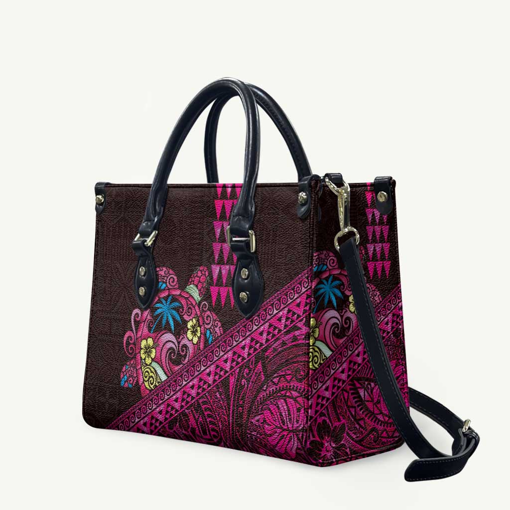 Hawaiian Abstract Sea Turtle Leather Bag Polynesian Tapa Art and Kakau Tattoo Pink WaterColor - Polynesian Pride
