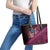 Hawaiian Abstract Sea Turtle Leather Tote Bag Polynesian Tapa Art and Kakau Tattoo Pink WaterColor - Polynesian Pride