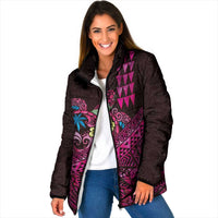 Hawaiian Abstract Sea Turtle Padded Jacket Polynesian Tapa Art and Kakau Tattoo Pink WaterColor - Polynesian Pride