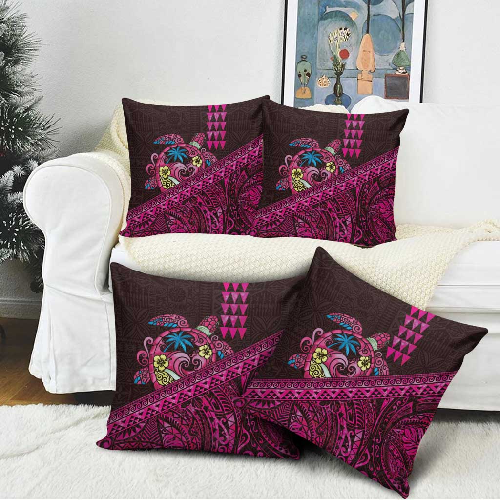 Hawaiian Abstract Sea Turtle Pillow Cover Polynesian Tapa Art and Kakau Tattoo Pink WaterColor - Polynesian Pride