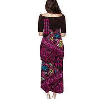 Hawaiian Abstract Sea Turtle Puletasi Polynesian Tapa Art and Kakau Tattoo Pink WaterColor - Polynesian Pride